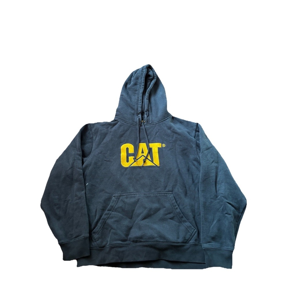 CAT Catepillar Hoodie Mens L Black Pullover Heavyweight Logo Sweatshirt Workwear